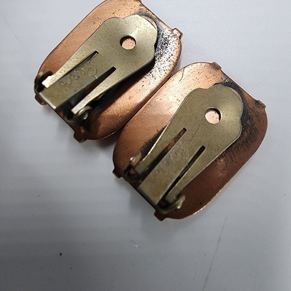 Vintage 1950s Renoir MCM "Espana" Solid Copper Clip On Earrings Square Shape - Picture 6 of 7